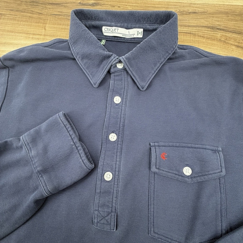 CRIQUET Mens Large Long Sleeve Polo Shirt Navy Blue Golf Performance Rugby
